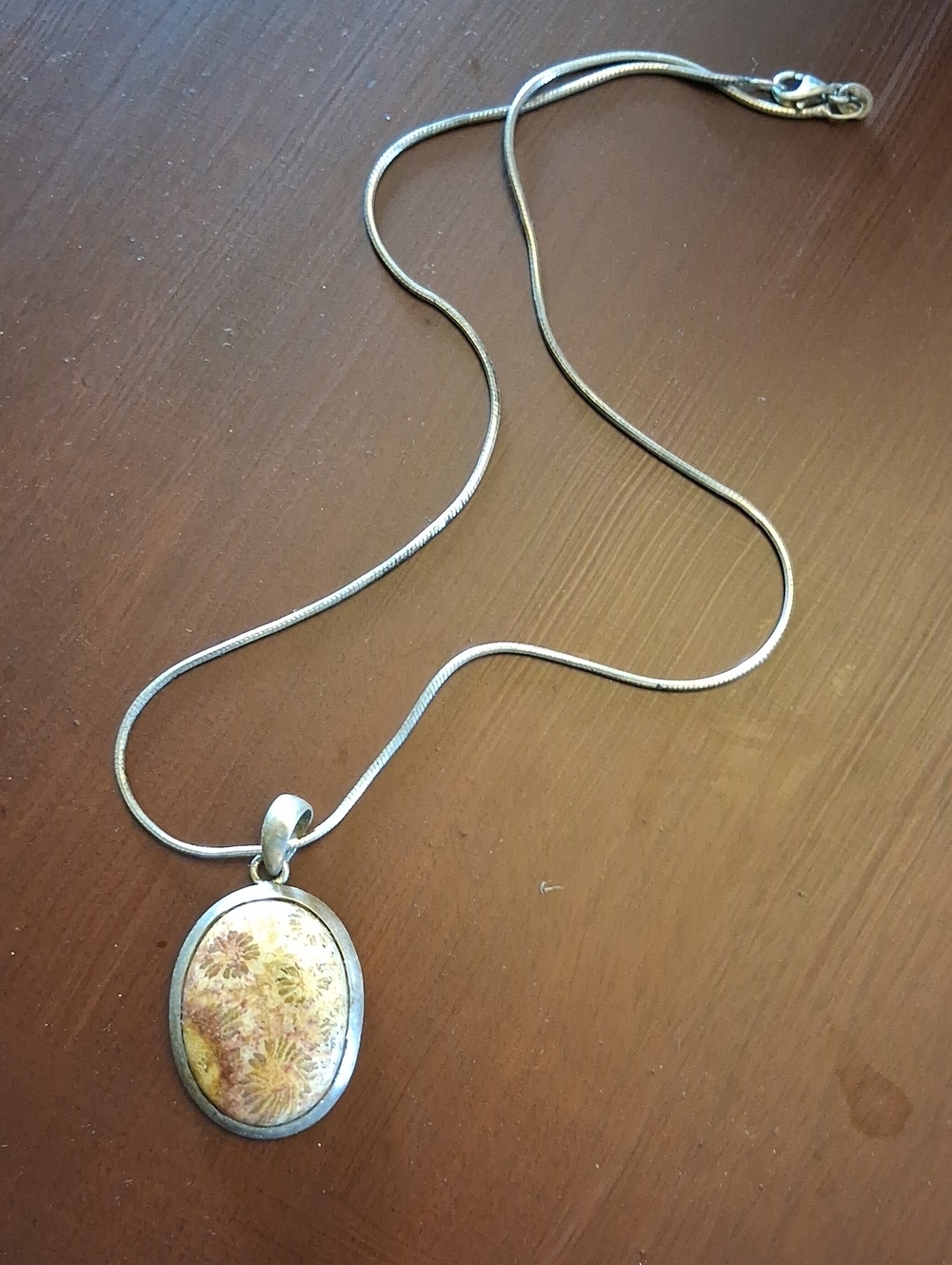 Sterling Silver Oval Botanical Pendant Necklace - Yellow Floral